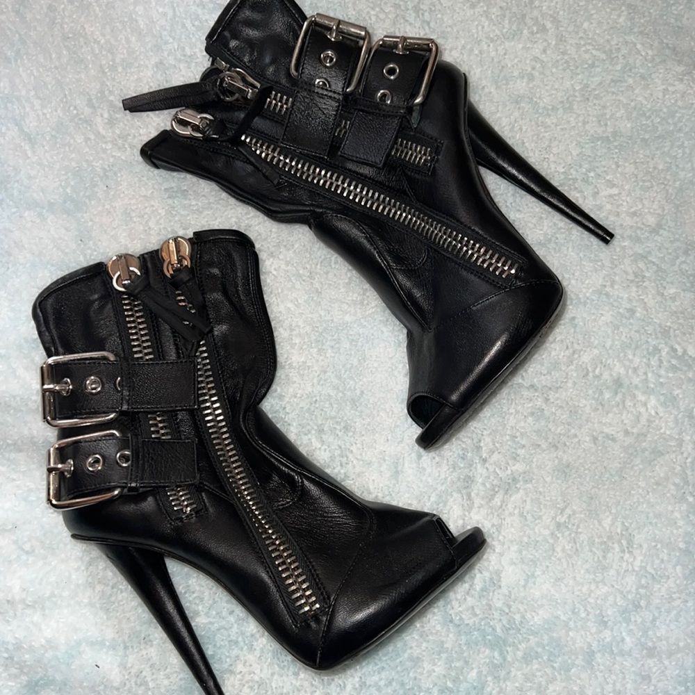 Giuseppe Zanotti Double-Buckle Biker Peep-Toe Bootie